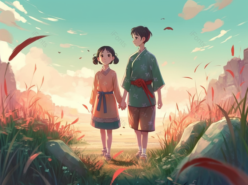 手绘卡通情侣牵手出游插画,插画/手绘图,插画/手绘图库,插画/手绘图下载,插画/手绘